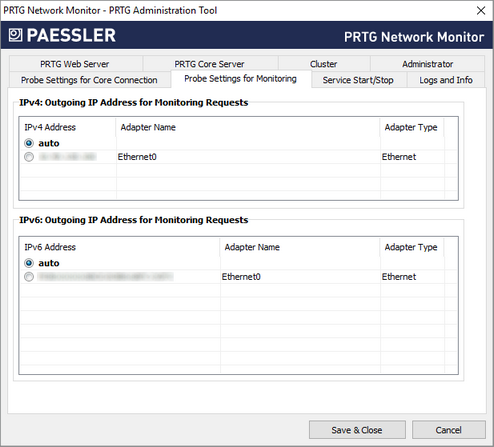 Probe Settings for Monitoring Tab