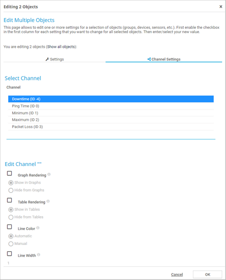 Example of Channel Settings in Multi-Edit Mode