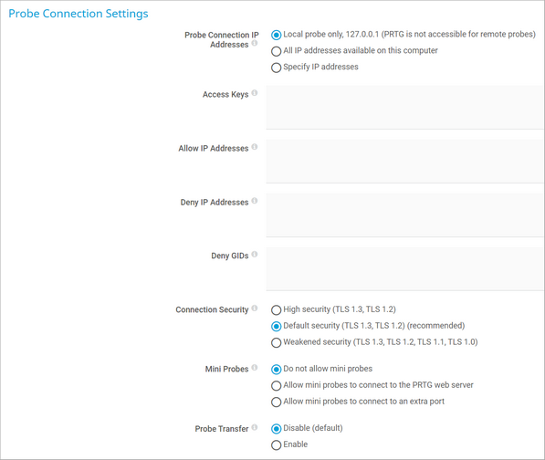 Probe Connection Settings